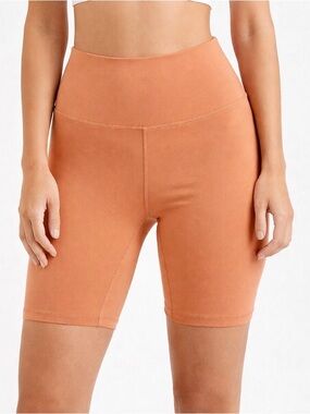 YUNOGA High Waisted Biker Shorts L Peach Orange Stretch Athleisure